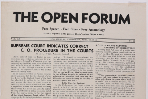 Front page of the Open Forum (ddr-densho-122-784)