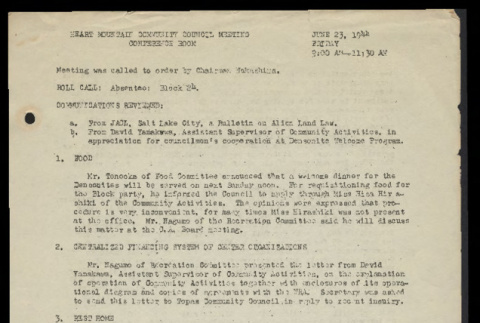 Minutes from the Heart Mountain Community Council meeting, June 23, 1944 (ddr-csujad-55-578)