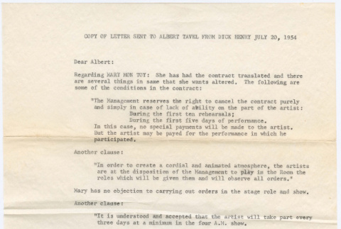 Correspondence between Dick Henry and Albert Tavel (ddr-densho-367-88)