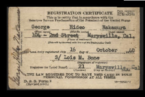 Registration certificate, D.S.S. Form 2, George Hideo Nakamura (ddr-csujad-55-2168)