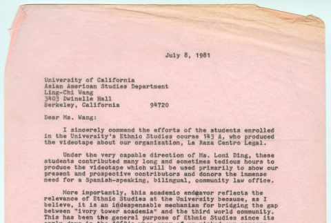 Letter from Ramiro Castro to Ling-Chi Wang (ddr-densho-1007-1504)