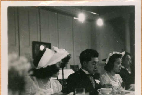 Martha Nozawa, Taro Katayama and Helen Takahashi seated at head table (ddr-densho-410-550)