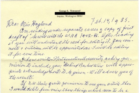 Letter to Frances Haglund from George L. Townsend (ddr-densho-275-41)