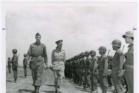 Lt. Gen Mark W. Clark and King George of England inspect members of the 442nd (ddr-densho-1007-350)