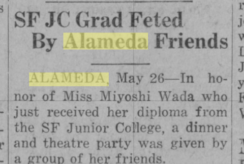 Clipping about Miyoshi Wada's graduation from San Francisco Junior College (ddr-ajah-6-970)