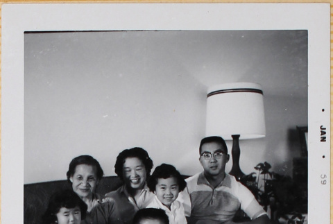 Hardy, Yoshiko, William, Susan and Leslie Shiomi with unidentified woman (ddr-densho-522-502)
