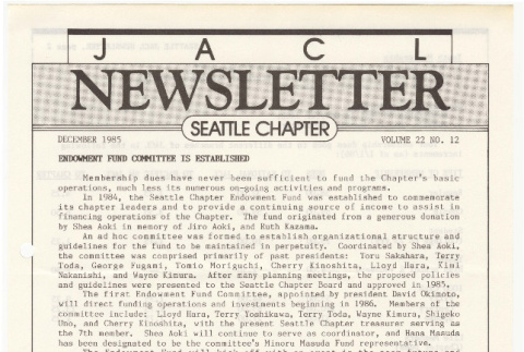 Seattle Chapter, JACL Reporter, Vol. 22, No. 11, December 1985 (ddr-sjacl-1-402)