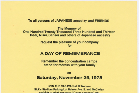 Flyer for first day of remembrance in Puyallup (ddr-densho-122-349)