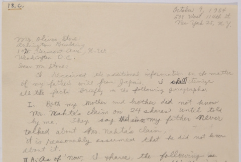Handwritten copy of letter form Lawrence Miwa to Oliver Ellis Stone (ddr-densho-437-194)