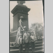 David, Chester Jr. and Gerald Sakura by statue of George Washington (ddr-densho-523-156)