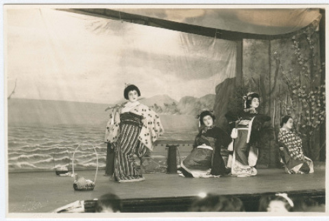 Kabuki performers on stage in costume (ddr-densho-383-436)