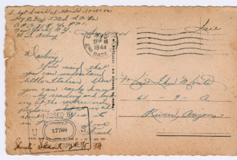 Postcard from Sgt. Frank Honda to Iku Morita (ddr-densho-497-1)