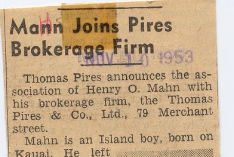 Photograph and short article regarding Honolulu broker (ddr-njpa-2-667)