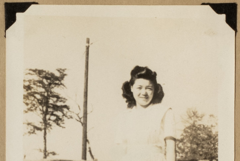 Yuriko on a bridge (ddr-densho-542-579)