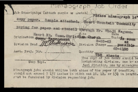 Mimeograph job order (ddr-csujad-55-913)