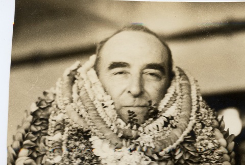 Samuel Wilder King wearing many leis (ddr-njpa-2-547)