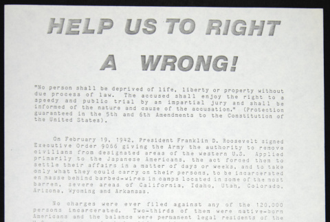 Flyer titled: Help us to right a wrong (ddr-chijacl-1-2)