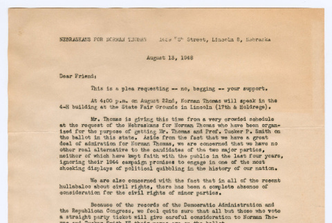 Letter from Joseph Ishikawa to Nebraskans for Norman Thomas (ddr-densho-468-224)