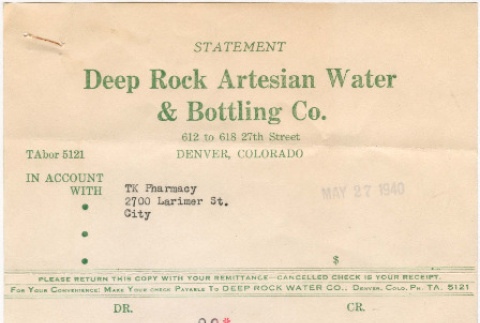 Invoice from Deep Rock Artesian Water & Bottling Co. (ddr-densho-319-507)