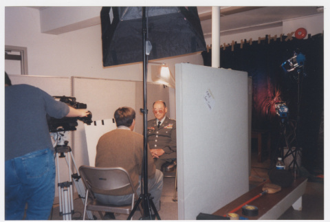 Tom Ikeda interviewing narrator while Dana Hoshide films (ddr-densho-506-74)
