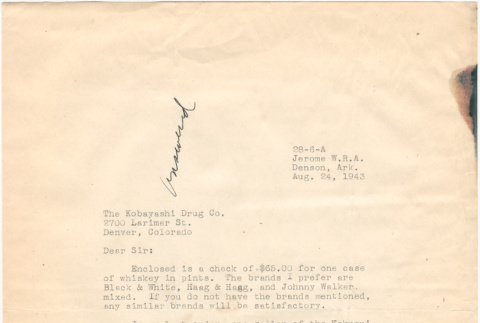 Letter sent to T.K. Pharmacy from  Jerome concentration camp (ddr-densho-319-381)
