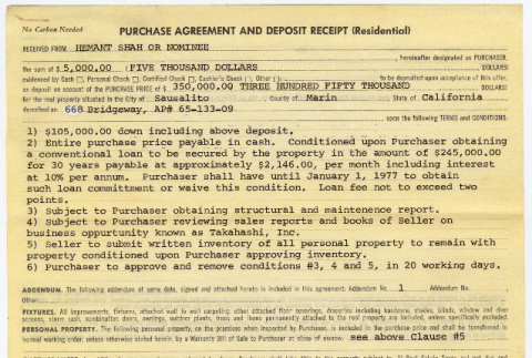 Purchase agreement for property in Sausalito (ddr-densho-422-537)