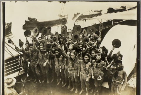 Japanese Boy Scouts posing for a photo on board a ship (ddr-njpa-13-1193)