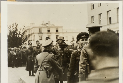 Soviet and Nazi officers greeting each other [?] (ddr-njpa-13-883)