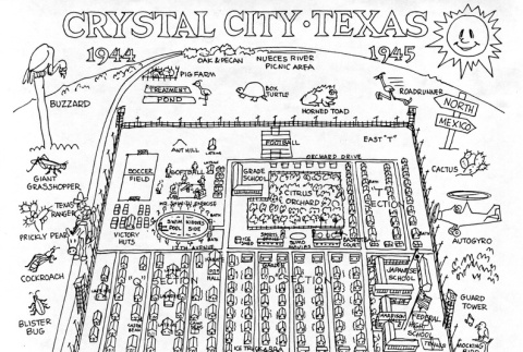 Hand-drawn map of Crystal City internment camp, Texas (ddr-densho-64-5)