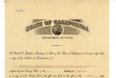 Central California Cantaloupe Company Articles of Incorporation (ddr-csujad-46-1)