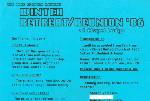 Lake Sequoia Retreat Winter Reunion registration flyer (ddr-densho-336-1926)