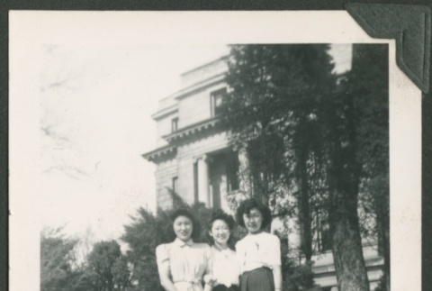 Three friends at the Boise capitol building (ddr-densho-328-282)