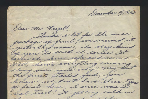 Letter from Lily Shoji to Mrs. Waegell, December 4, 1942 (ddr-csujad-55-2564)