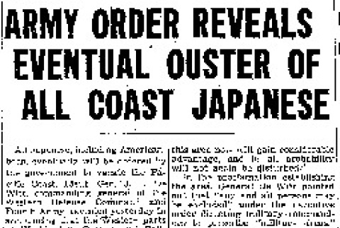 Army Order Reveals Eventual Ouster of All Coast Japanese (March 3, 1942) (ddr-densho-56-660)