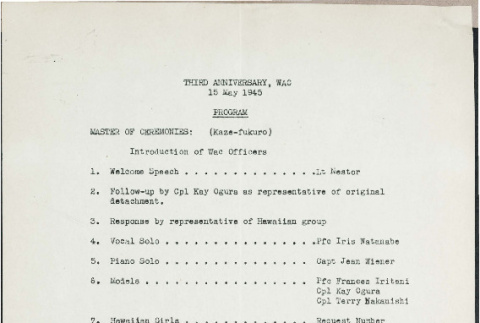 Third anniversary WAC 15 May 1945 program (ddr-csujad-49-87)