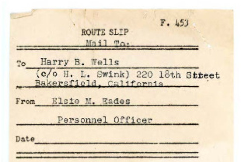 Advice of personnel action, WRA P-3, Harry Bentley Wells (ddr-csujad-48-81)