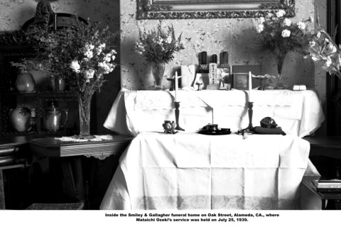 Altar at funeral home where Mataichi Ozeki's service was held (ddr-ajah-6-839)