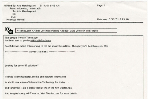 Email from Miki Stebbing to Kris Maruyabashi (ddr-densho-329-1113)