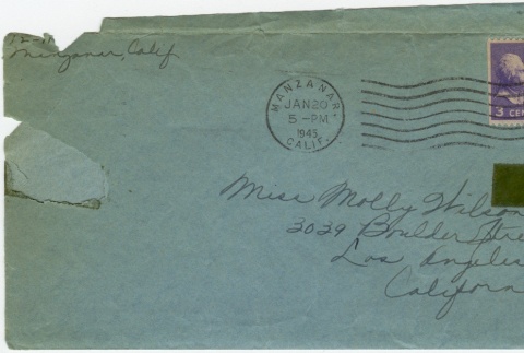 Letter (with envelope) to Molly Wilson from Chiyeko Akahoshi (January 19, 1945) (ddr-janm-1-116)