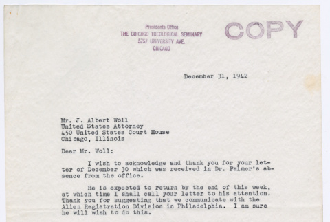 Letter from E.O. Dorsy to J. Albert Woll (ddr-densho-446-79)