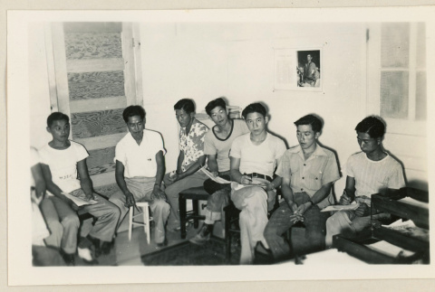 Train monitor group seated in an office (ddr-densho-37-890)