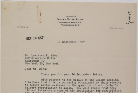 Letter from Oliver Ellis Stone to Lawrence Fumio Miwa (ddr-densho-437-101)