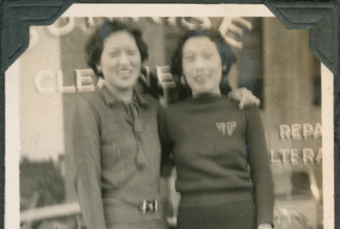 Two women outside shop (ddr-densho-316-353)