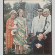 Chester and Agnes Sakura with son, daughter-in-law and grandson by fountain (ddr-densho-523-467)
