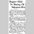 Suspect Held In Slaying Of Sakomoto Kin (December 24, 1942) (ddr-densho-56-872)
