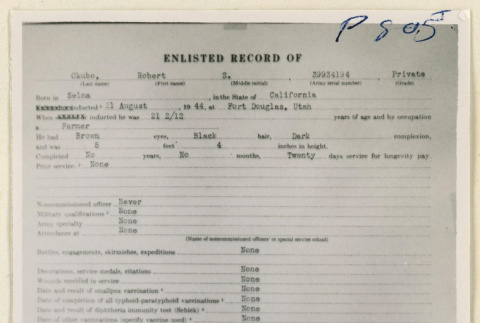 Enlisted record of Robert S. Okubo (ddr-densho-37-1798)