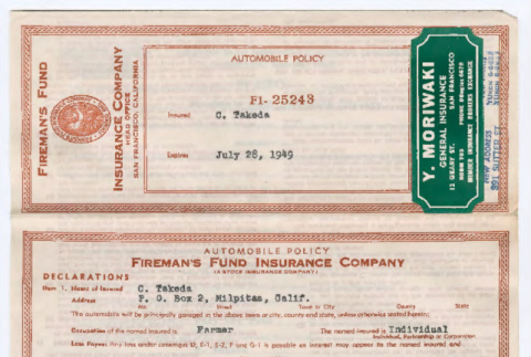 Fireman’s Fund Insurance Company policy (ddr-densho-501-133)