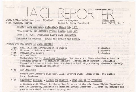 Seattle Chapter, JACL Reporter, Vol. XVIII, No. 3, March 1981 (ddr-sjacl-1-222)