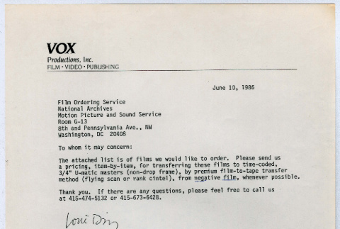 National Archives film order (ddr-densho-1007-1117)