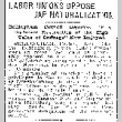 Labor Unions Oppose Jap Naturalization. Bellingham Council Deplores 'Foreshadowed Destruction of the High Value of Suffrage' Now Enjoyed. (December 14, 1906) (ddr-densho-56-67)